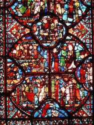 Vitrail représentant des scènes de la vie de Saint Thomas, de l